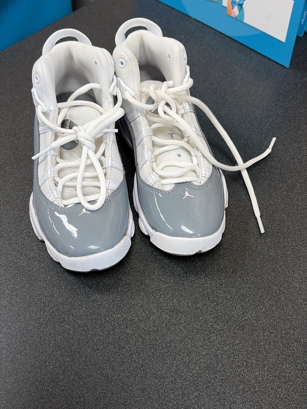 Jordan Kids' White & Gray Patent Toe Basketball Sneakers